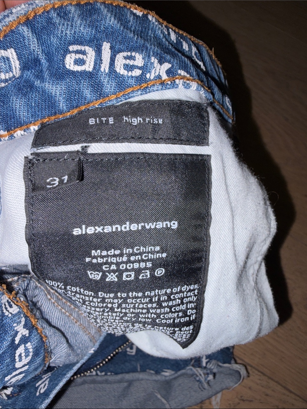 Alexander Wang Navy Logo-Print Denim Cutoff Shorts - Picture 4 of 7